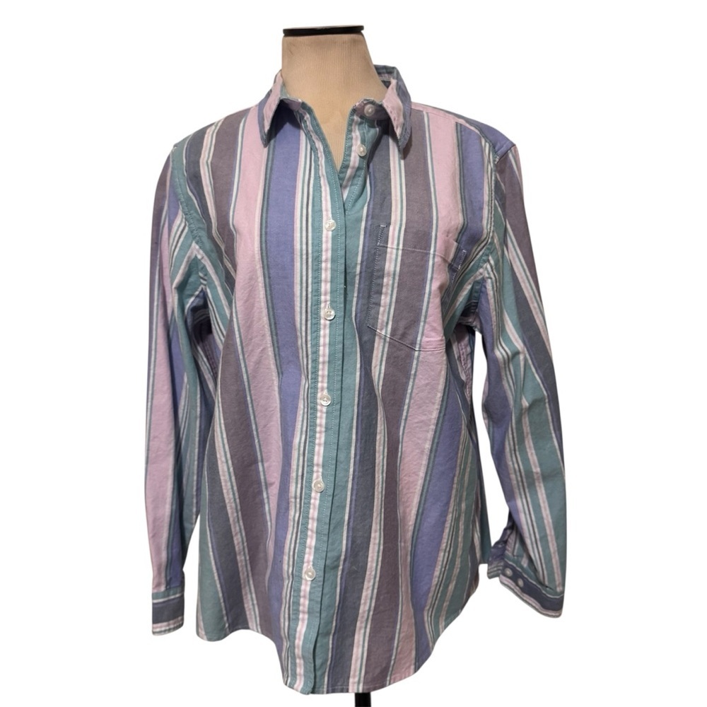 L.L. Bean women’s  Striped Shirt - Purple, Green, and Gray LP
